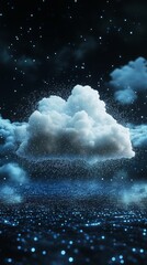 Poster - This mesmerizing image depicts fragmented data points forming ethereal clouds that hover over a stunning digital background, blending innovation and art seamlessly.