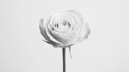 Wall Mural - Single white rose, monochrome, close-up.