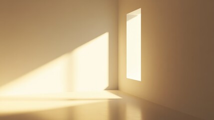 Poster - A serene minimalist interior featuring soft natural light streaming through a window, creating gentle shadows and a harmonious atmosphere.