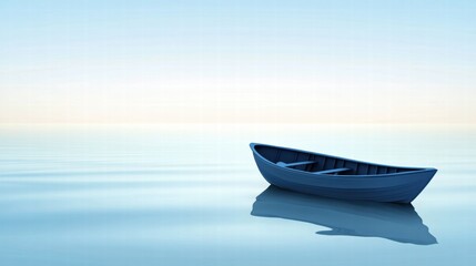 Leinwandbilder - Serene boat silhouette floating on calm water reflecting soft hues during twilight. Generative AI