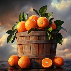 Wall Mural - Oranges on Wooden Table