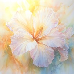 Poster - This stunning watercolor artwork presents a soft, radiant flower with delicate petals in gentle light hues, evoking a serene and artistic atmosphere.