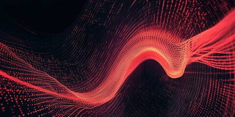 Poster - This captivating abstract image features wavy lines in vibrant red against a black background, symbolizing digital flow and connectivity in a futuristic design.