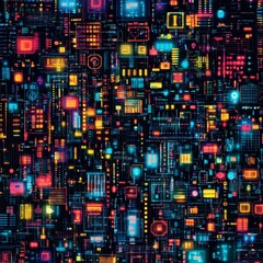 Poster - A colorful image of a cityscape with many lights. The lights are in different colors and are scattered throughout the image