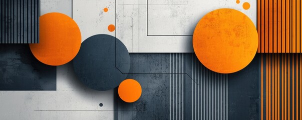 Wall Mural - Abstract geometric design with vibrant orange and dark blue elements