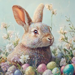 Canvas Print - Rabbit and Easter Eggs