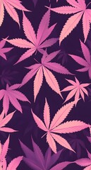 Sticker -  dark purple and pink background with numerous cannabis leaves