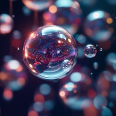 Poster - Abstract representation of digital network within bubbles on vibrant colorful background