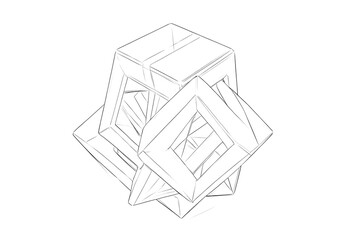 Poster - Abstract Geometric Design: Intricate Interlocking Cubes. This grayscale stock image showcases a complex abstract geometric design