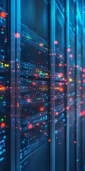 Poster - abstract digital background depicting data connections and network systems in a modern server enviro
