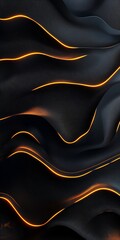 Poster - Dark abstract waves with glowing orange lines, creating a futuristic and dynamic visual effect.