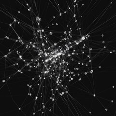 Poster - This abstract graphic illustrates intricate network connections and data transfer, showcasing the complexity of digital interactions in a modern environment.