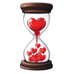 Aufkleber - A stylized hourglass depicts red hearts slowly pouring from the top to the bottom, symbolizing the passage of time in a romantic relationship.