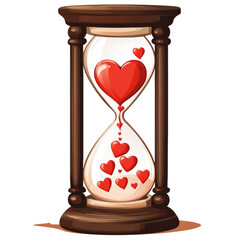 Aufkleber - A wooden hourglass filled with red hearts symbolizes the passage of time and enduring love.