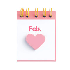 Poster - A pink spiral calendar page displaying February and features a pink heart icon.