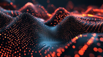 Poster - Explore an abstract visualization representing big data concepts through dynamic points and waves in an engaging dark setting.
