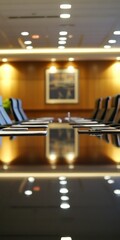 Poster - A large conference room with a long table and many chairs. The room is well lit and the chairs are all facing the table