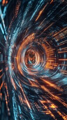 Poster - Explore an abstract digital tunnel featuring bright lights and dynamic lines, creating a mesmerizing futuristic data visualization.