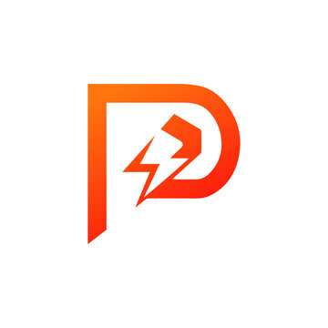 Creative Minimalist Letter P bolt icon Logo Design Silhouette Vector Illustration