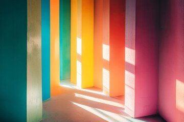 Sticker - A stunning display of vibrant colors and light beams illuminating a space with colorful walls, creating a cheerful and artistic atmosphere.