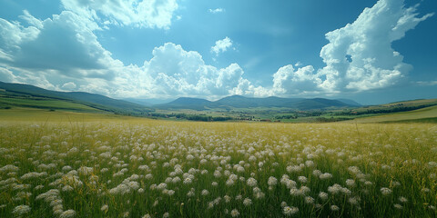 Breezy fields of gold scenic landscape photography in serene countryside capturing nature's beauty and tranquility under a blue sky