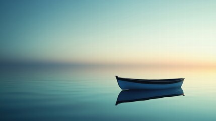 Poster - Soft reflections of a simple boat silhouette on calm water with clear copy space for text or design ideas. Generative AI