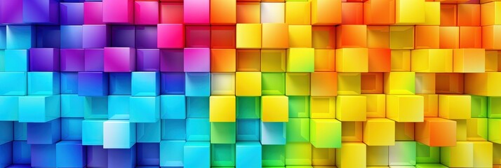 Poster - Colorful Abstract Cubic Background Featuring a Vibrant Rainbow Pattern with 3D Blocks and a Smooth Gradient Effect