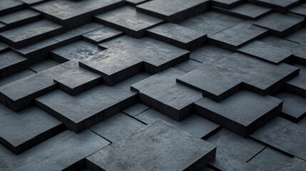 Poster - Close-up of dark concrete tiles arranged in an abstract geometric pattern, ideal for modern architectural backgrounds.