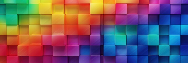 Poster - Vibrant Abstract Rainbow Cubic Background with Colorful Blocks Creating a Dynamic and Eye-Catching Visual Composition