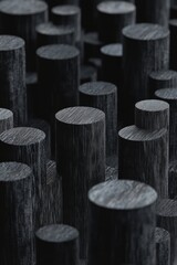 Poster - Close-up of textured dark cylindrical structures in monochrome, forming an abstract geometric pattern.