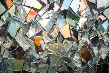 Poster - A vibrant close-up of shattered glass pieces forming an abstract mosaic with colorful reflections and intricate textures.