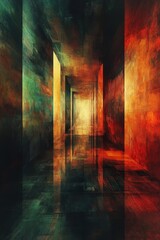 Poster - This captivating abstract image features a colorful hallway with reflections, evoking a surreal and dreamlike atmosphere. Ideal for modern design projects.