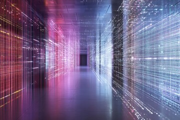 Poster - Explore a futuristic data visualization space featuring vibrant streams of light and intricate digital patterns, showcasing advanced technology and modern design.