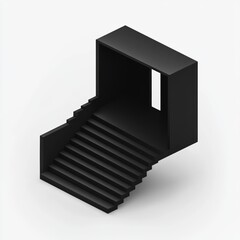 Poster - A striking minimalist black staircase with a geometric design, featuring an open window, set against a clean white background.