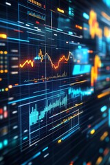 Poster - Modern digital data visualization background featuring vibrant graphs and charts. Perfect for data analysis, this design highlights key performance metrics in a captivating manner.