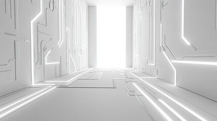 Poster - White room with a white wall and white floor. The room is empty and has a very clean and minimalist look