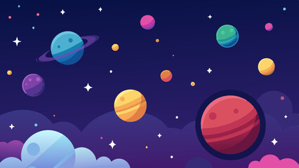 Wall Mural - colorful space scene with planets, stars, and nebula clouds in cosmic background.