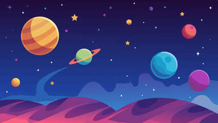 Wall Mural - galactic space illustration with vibrant planets and distant stars shining brightly.