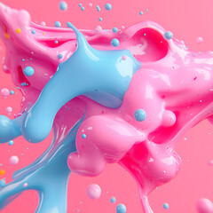 Leinwandbilder - An abstract illustration in a delicate palette of pink and blue with soft, flowing lines. Drops and splashes add playfulness, while the interweaving of hues creates soft volume