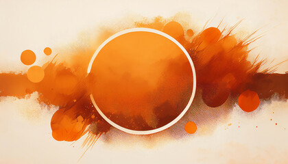 Poster - A vibrant abstract artwork featuring an orange circle surrounded by splashes and dots, creating a dynamic and energetic feel.