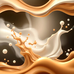 Leinwandbilder - Abstract illustration with waves of coffee and milk conveying movement and rhythm. Modern design