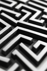 Poster - Close-up of a black and white geometric maze pattern showcasing depth and shadows, perfect for modern and minimalist design concepts.