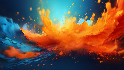Poster - A vibrant splash of orange and blue colors, creating a dynamic and energetic abstract scene.