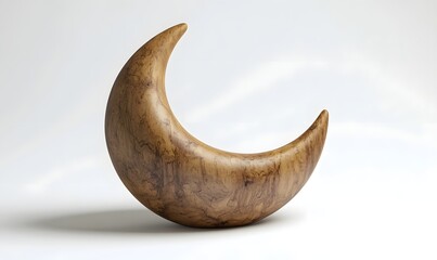 Wall Mural - Carved wooden crescent moon sculpture on white background.