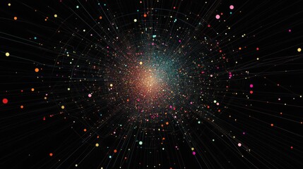Poster - Abstract Digital Data Visualization in Empty Space with Colorful Point Distribution and Dynamic Lines