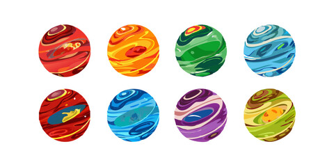 Wall Mural - creative vector set of colorful planet icons with bold and dynamic designs.