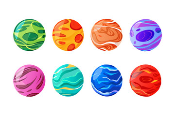 Wall Mural - dynamic collection of colorful planet icons with bright and creative vector art.