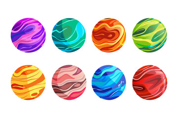 Wall Mural - modern vector set of vibrant planet icons with bold and creative illustrations.