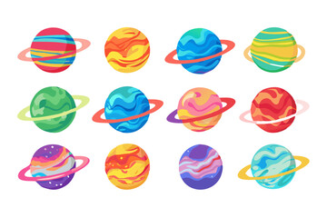 Wall Mural - creative collection of vibrant planet icons with bold and dynamic vector styles.