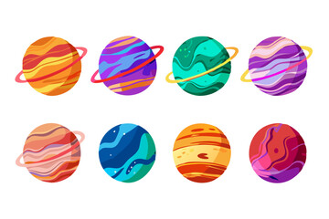 Wall Mural - set of unique colorful planet icons in a modern vector illustration.